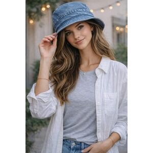Vintage Denim Bucket Hat Adams 100% Cotton Blue Wash Y2K Streetwear Unisex